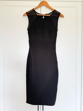 TFNC London Black Ribbed Bodycon Midi Dress Mesh Cutout Back